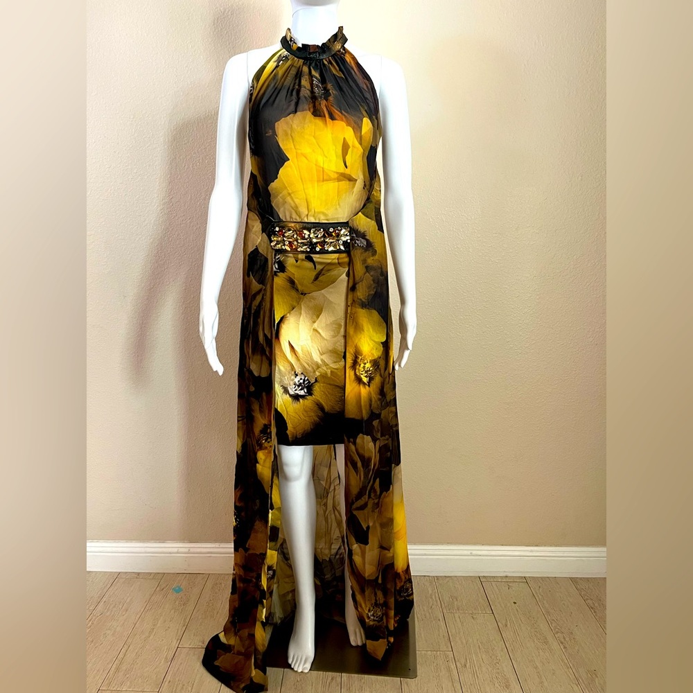 Party 21 black and gold prom or formal dress with rhinestones, size medium.